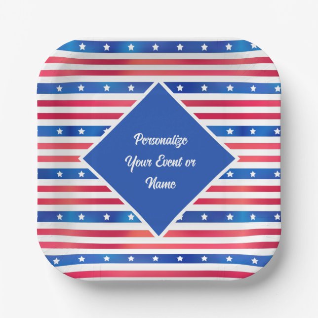 Red White Blue Stars Stripes USA America Patriotic Paper Plate (Front)