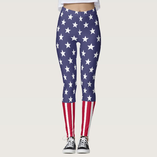 Red White Blue Stars Stripes USA flag cool fun Leggings (Front)