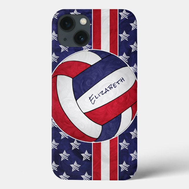 red white blue stars stripes women's volleyball Case-Mate iPhone case (Back)