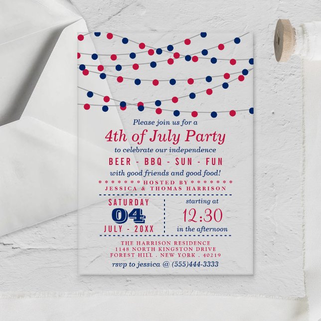 Red, White & Blue String Lights 4th Of July Party Acrylic Invitations (Creator Uploaded)