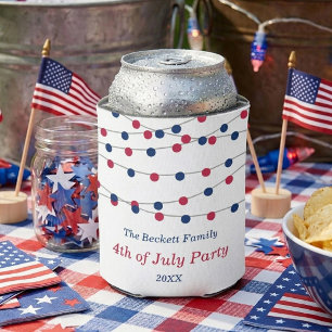 Red, White & Blue String Lights 4th Of July Party Can Cooler