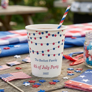Red, White & Blue String Lights 4th Of July Party Paper Cups