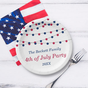 Red, White & Blue String Lights 4th Of July Party Paper Plate