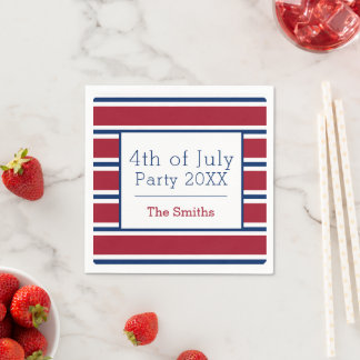 Red White Blue Striped 4th of July Summer Cocktail Napkin