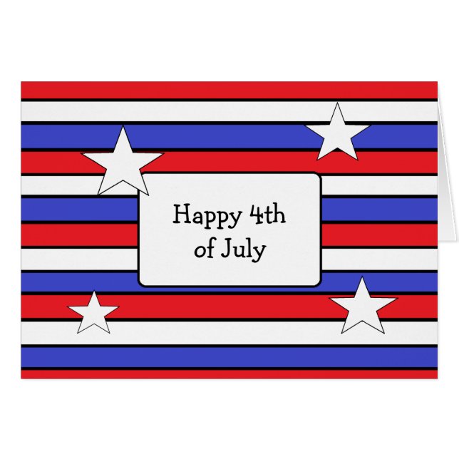 Red, White Blue Striped Happy 4th of July Card (Front Horizontal)