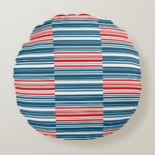 Red White Blue Striped Pattern Round Cushion