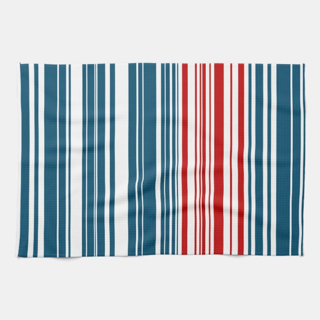 Red White Blue Striped Pattern Tea Towel (Horizontal)