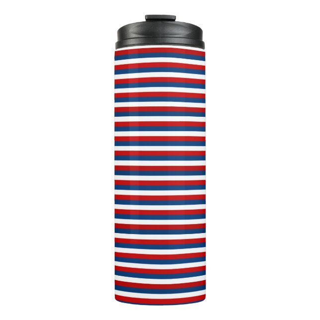 Red White Blue Striped Pattern Thermal Tumbler (Front)