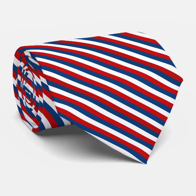 Red White Blue Striped Pattern Tie (Rolled)