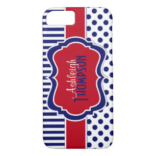 Red, White, Blue Striped Polka Dots iPhone 7 Case