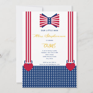 Red White Blue Stripes 4th July Baby 1st Birthday Invitation