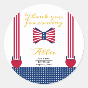 Red White & Blue Stripes 4th Of July Baby Shower Classic Round Sticker