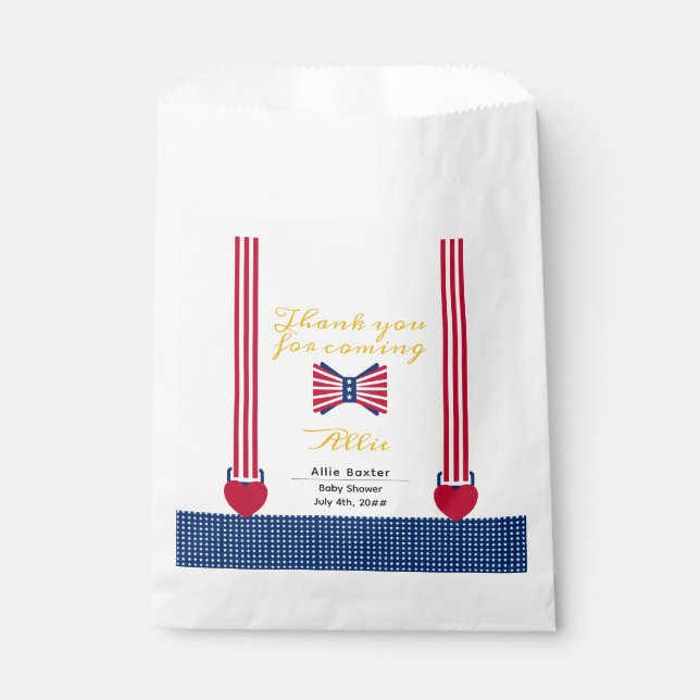 Red White & Blue Stripes 4th Of July Baby Shower Favour Bags (Front)