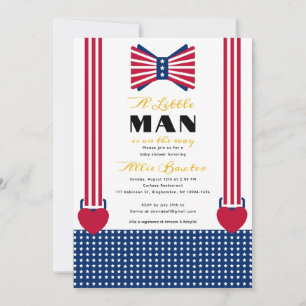 Red White & Blue Stripes 4th Of July Baby Shower Invitation