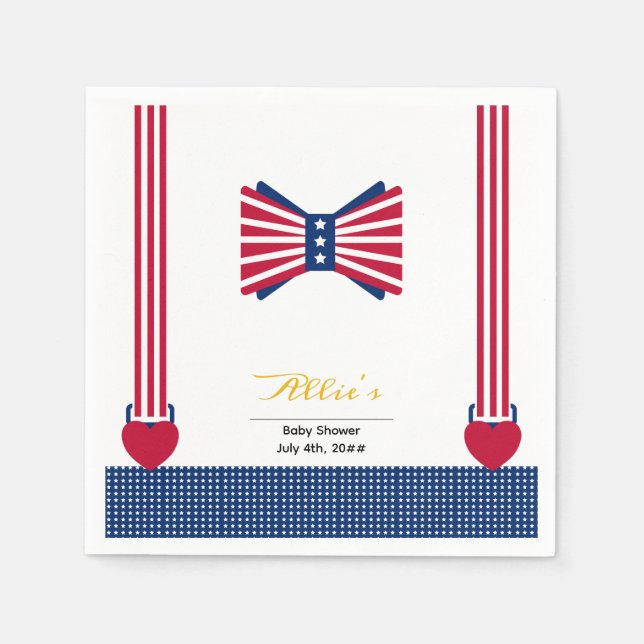 Red White & Blue Stripes 4th Of July Baby Shower Napkin (Front)