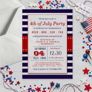Red, White & Blue Stripes 4th Of July Party Acrylic Invitations