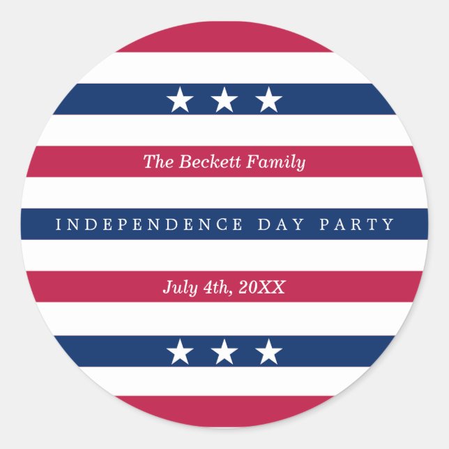 Red, White & Blue Stripes 4th Of July Party Classic Round Sticker (Front)