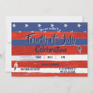 Red, White & Blue Stripes 4th Of July Party Invitation