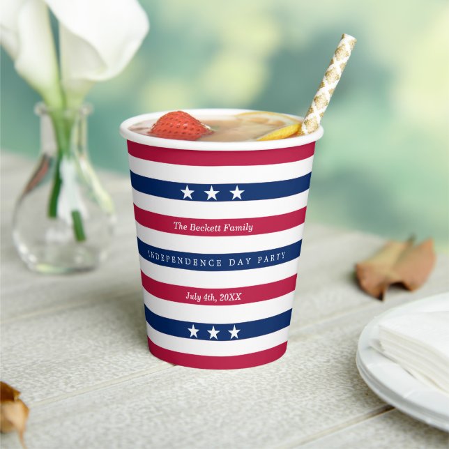 Red, White & Blue Stripes 4th Of July Party Paper Cups (Insitu)