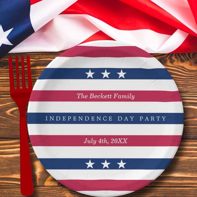 Red, White & Blue Stripes 4th Of July Party Paper Plate (Creator Uploaded)