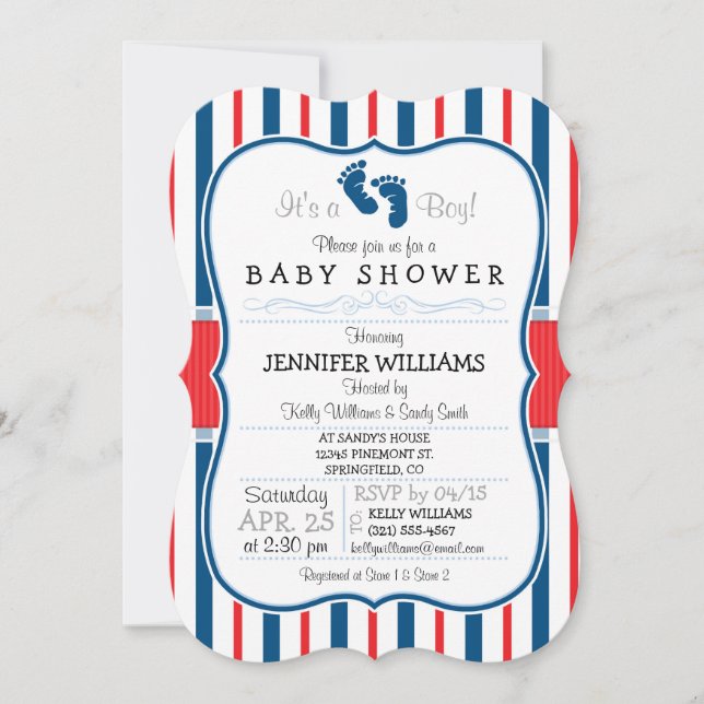 Red, White, & Blue Stripes Baby Shower Invitation (Front)