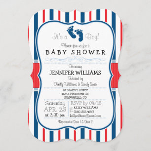 Red, White, & Blue Stripes Baby Shower Invitation