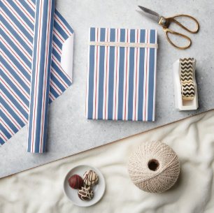Red White Blue Stripes Birthday Wrapping Paper
