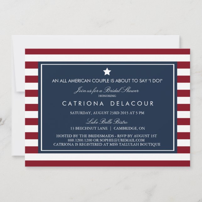 Red White & Blue Stripes Bridal Shower Invitation (Front)