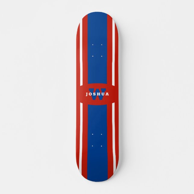 Red White Blue Stripes Name Skateboard (Front)
