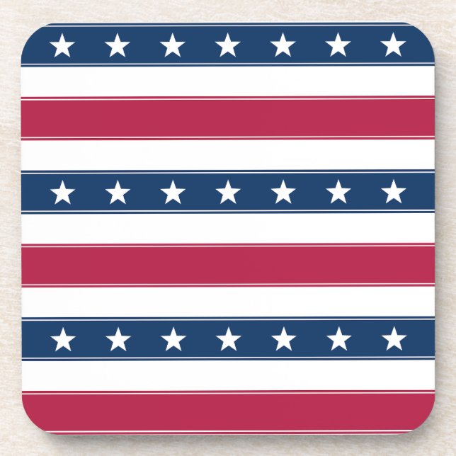 Red White & Blue Stripes Patriotic Coaster (Front)