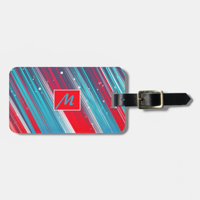 Red White Blue Stripes Personalise Luggage Luggage Tag (Front Horizontal)
