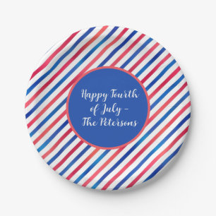 Red White Blue Stripes USA America Patriotic Paper Plate