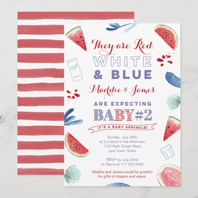 Red White Blue Summer Baby Sprinkle Invite Cards (Front/Back)