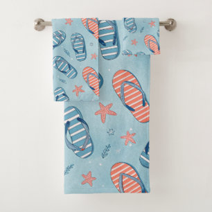 RED WHITE BLUE SUMMER FLIP FLOPS BATH TOWEL SET