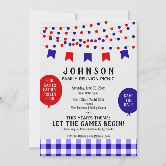 Red White Blue Summer Picnic BBQ Family Reunion Save The Date (Front)