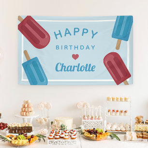 Red White & Blue Summer Popsicle Kids Birthday Banner
