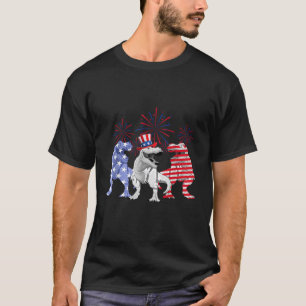Red White Blue T Rex Dinosaur Firework American 4t T-Shirt
