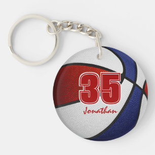 red white blue team colours girls boys basketball key ring