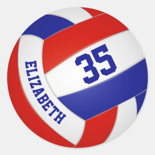red white blue team colours girls boys volleyball classic round sticker