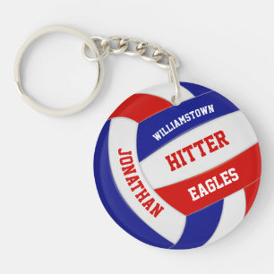 red white blue team colours personalised volleybal key ring