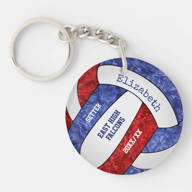 red white blue team colours personalised volleybal key ring (Front)