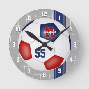 red white blue team colours varsity stripes soccer round clock