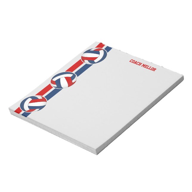 red white blue team colours volleyball coach custo notepad (Rotated)
