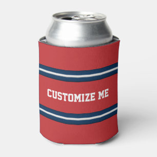 Red White Blue Team Jersey Stripes to Personalise Can Cooler