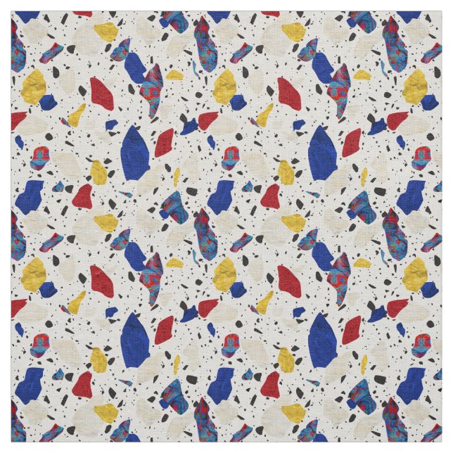 Red White & Blue Terrazzo Tile Pattern Fabric (Swatch)