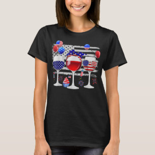 Red White Blue Three Wine Glasses American Flag 4t T-Shirt