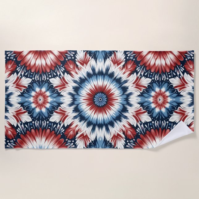 Red, White & Blue Tie-dye Beach Towel (Front)