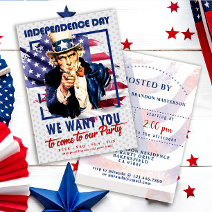 Red, White, Blue Uncle Sam 4th Of July Invitation