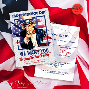 Red, White, Blue Uncle Sam 4th Of July Invitation
