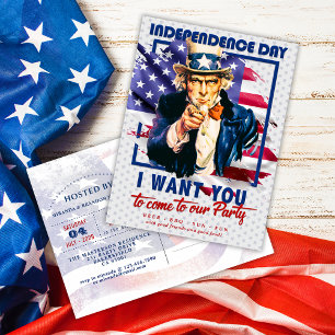 Red, White, Blue Uncle Sam 4th Of July Invitation Postcard